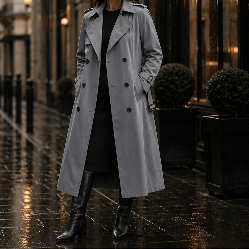 Mayfield Double-Breasted Long Belted Trench Coat with Tie Waist for Women