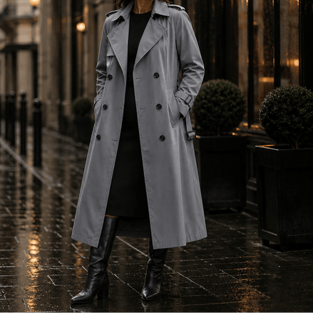 Mayfield Double-Breasted Long Belted Trench Coat with Tie Waist for Women