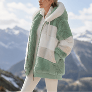 Women's Oversized Color-Block Faux Fur Winter Coat with Hood