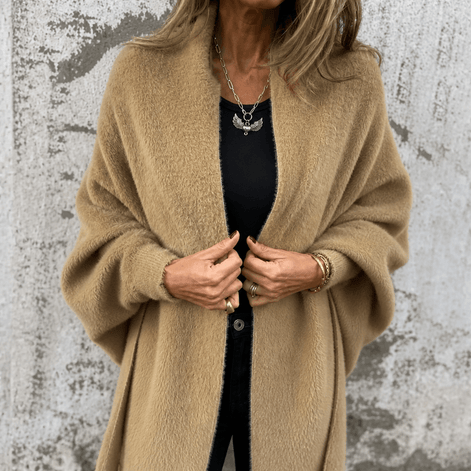 Women's Fringed Draped Shawl Collar Open-Front Wool Wrap Coat for Winter