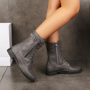 Hazel Faux Leather Combat Boots with Side Zip and Buckle Detail for Women