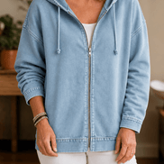 Women's Washed Oversized Zip-Up Hoodie with Lined Hood