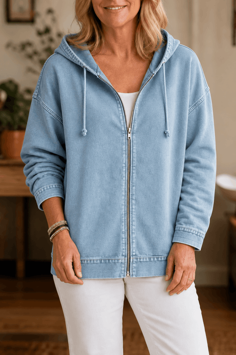Women's Washed Oversized Zip-Up Hoodie with Lined Hood