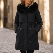 Velora Hooded Mid-Length Faux-Fur Trim Winter Coat for Women