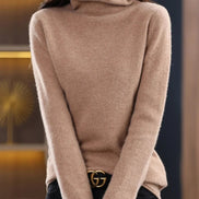Women's Ribbed Turtleneck Knitted Jumper with Long Sleeves