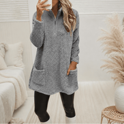 Women's Longline Half-Zip Sherpa Fleece Pullover with Pockets