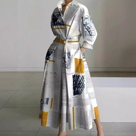Alora Collared Front Wrap Printed Cotton Blend Women's Midi Dress
