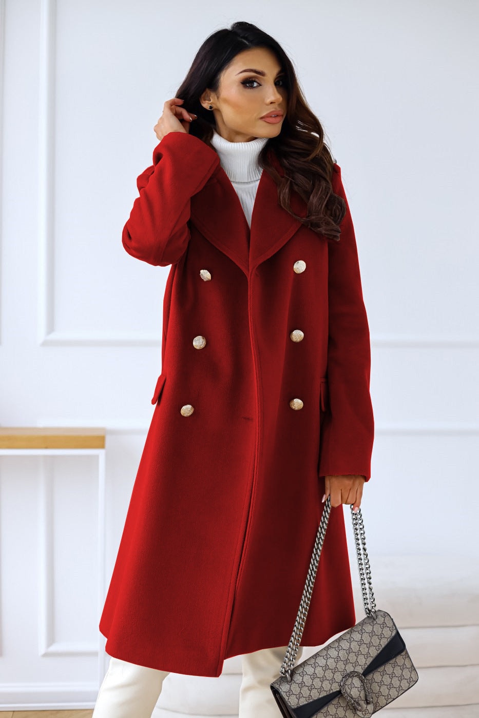 Emily Double Breasted Longline Winter Coats Women A-Line Wool Blend
