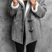 Women's Hooded Faux Suede Winter Coat with Plush Sherpa Lining