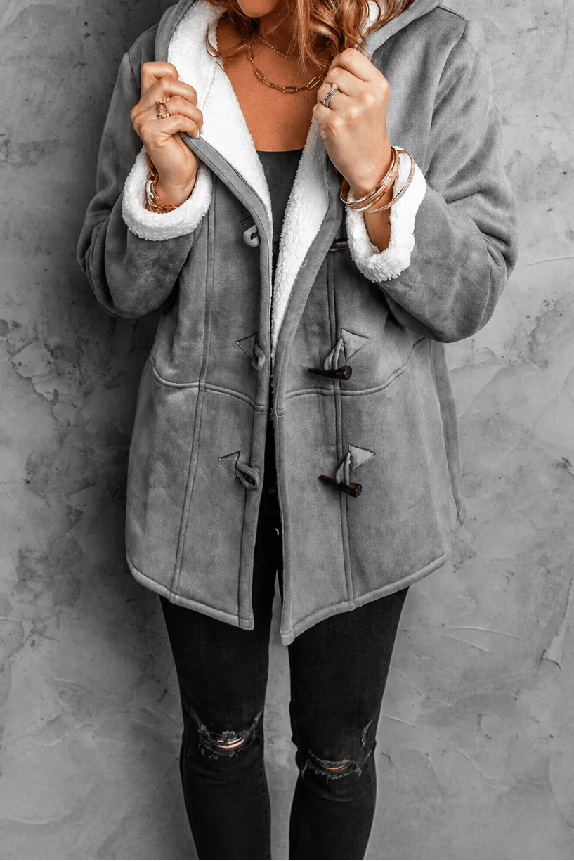 Women's Hooded Faux Suede Winter Coat with Plush Sherpa Lining