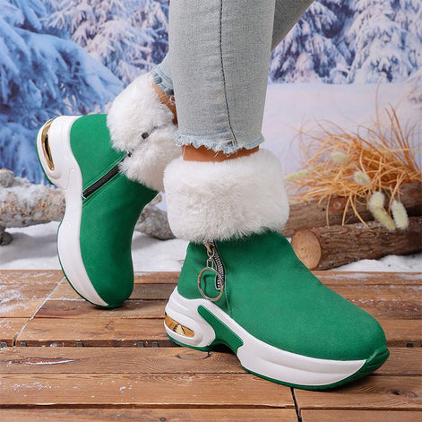 Women's Plush-Lined Wedge Winter Ankle Boots with Faux Fur Trim