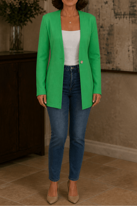 Linevalle Women's V-Neck Single-Button A-Line Tailored Blazer