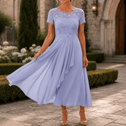 Women's Lace Bodice Chiffon Dress with Ruffled Hem