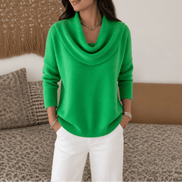 Women's Cowl Neck Drape Knitted Jumper with Soft Stretch