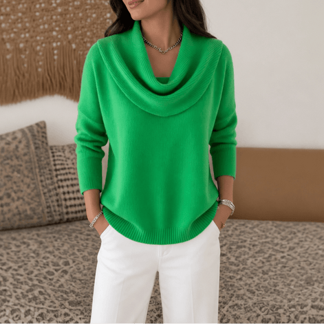 Women's Cowl Neck Drape Knitted Jumper with Soft Stretch