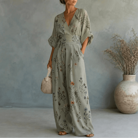 Floral Print Wide-Leg Jumpsuit with Tie Waist and Pockets