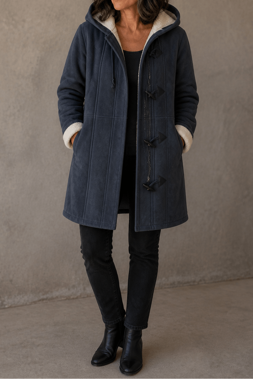 Women's Hooded Faux Suede Winter Coat with Plush Sherpa Lining