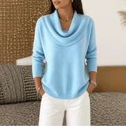 Women's Cowl Neck Drape Knitted Jumper with Soft Stretch