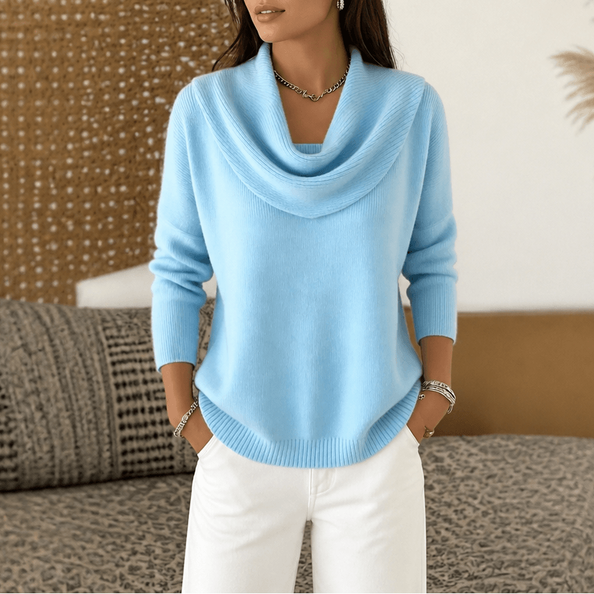 Women's Cowl Neck Drape Knitted Jumper with Soft Stretch