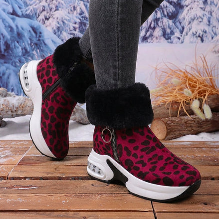 Women's Plush-Lined Wedge Winter Ankle Boots with Faux Fur Trim