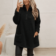Women's Longline Half-Zip Sherpa Fleece Pullover with Pockets