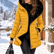 Women's Quilted Hooded Puffer Jacket with Zip Pockets and Insulated Lining
