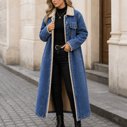 Denora Sherpa-Lined Full-Length Denim Winter Coat for Women