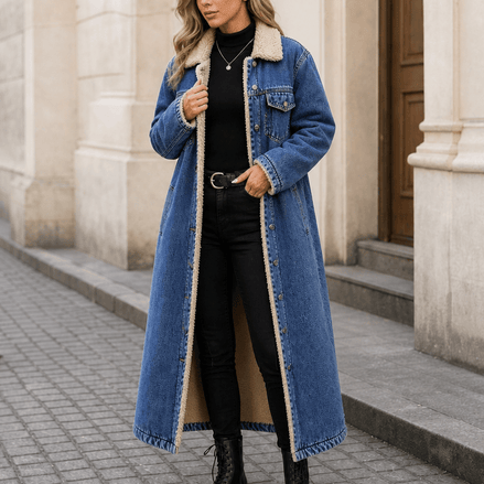 Denora Sherpa-Lined Full-Length Denim Winter Coat for Women
