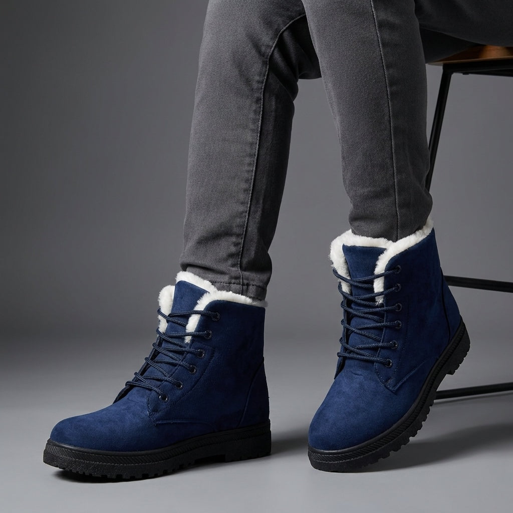 Women's Fur-Lined Suede Lace-Up Boots with Chunky Sole