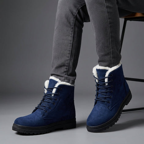 Women's Fur-Lined Suede Lace-Up Boots with Chunky Sole