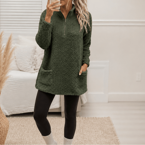Women's Longline Half-Zip Sherpa Fleece Pullover with Pockets