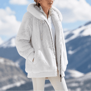 Women's Oversized Color-Block Faux Fur Winter Coat with Hood
