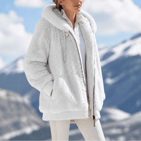 Women's Oversized Color-Block Faux Fur Winter Coat with Hood