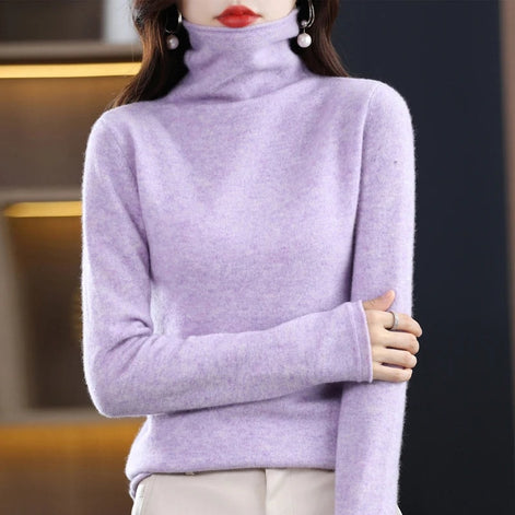 Women's Ribbed Turtleneck Knitted Jumper with Long Sleeves
