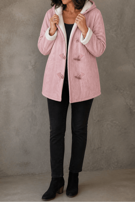 Women's Hooded Faux Suede Winter Coat with Plush Sherpa Lining