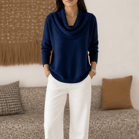 Women's Cowl Neck Drape Knitted Jumper with Soft Stretch