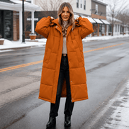Women's Long Hooded Quilted Puffer Jacket with Side Pockets