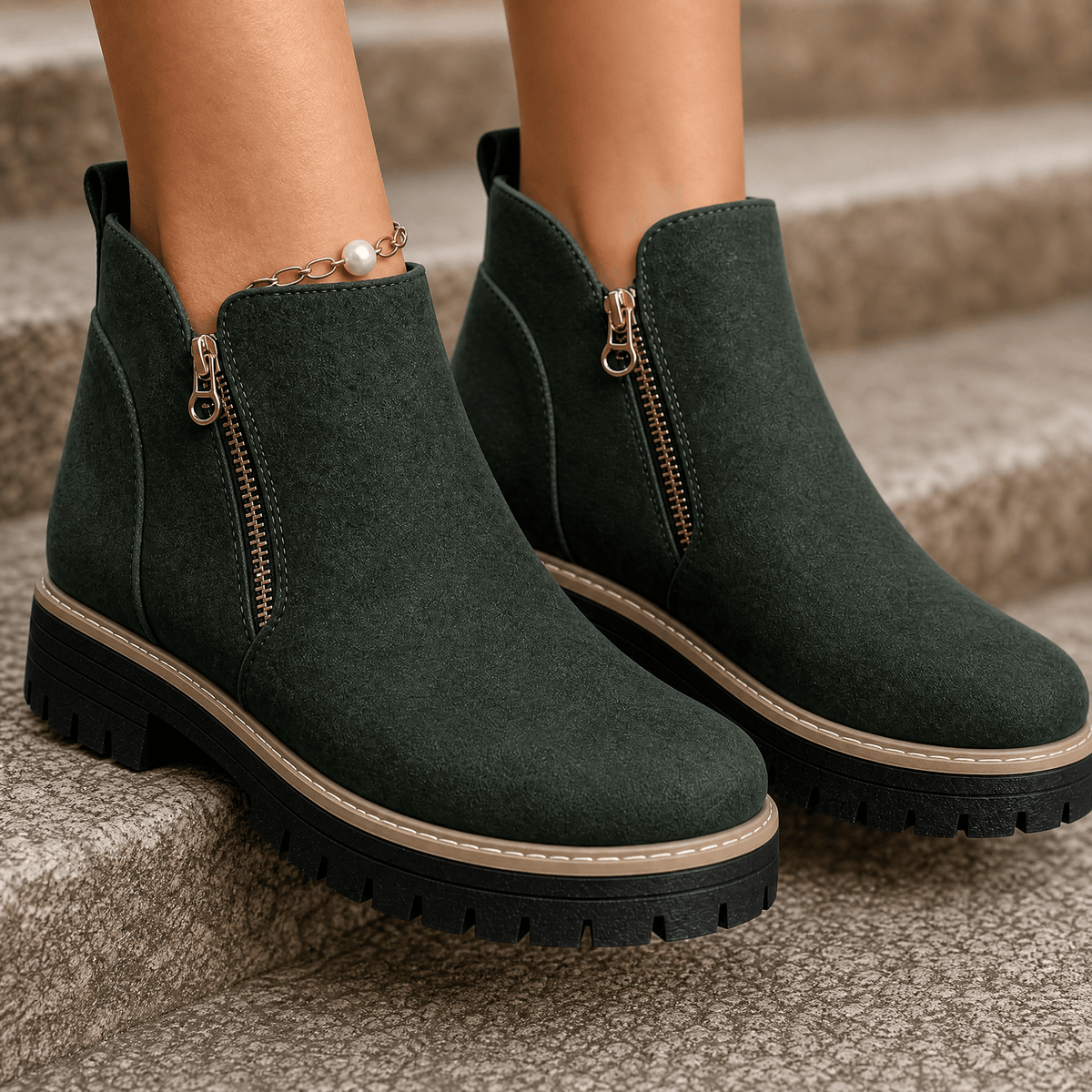 Strida Women's Cushioned Platform Chelsea Ankle Boots with Side Zip