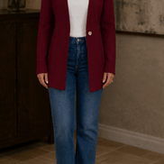 Linevalle Women's V-Neck Single-Button A-Line Tailored Blazer