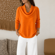 Women's Cowl Neck Drape Knitted Jumper with Soft Stretch
