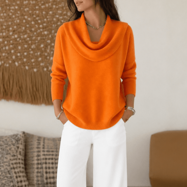 Women's Cowl Neck Drape Knitted Jumper with Soft Stretch