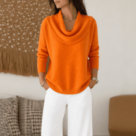 Women's Cowl Neck Drape Knitted Jumper with Soft Stretch
