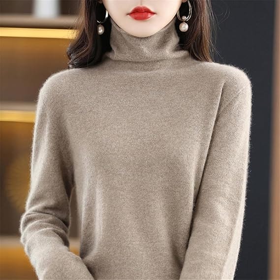 Women's Ribbed Turtleneck Knitted Jumper with Long Sleeves