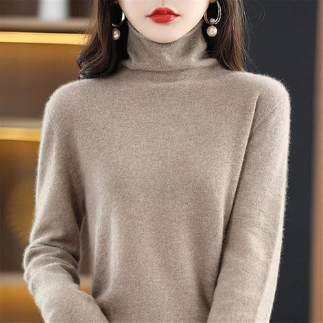 Women's Ribbed Turtleneck Knitted Jumper with Long Sleeves