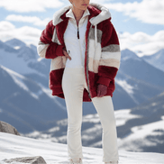 Women's Oversized Color-Block Faux Fur Winter Coat with Hood