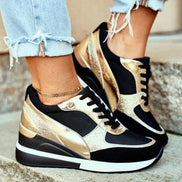 Women's Wedge Platform Cushioned Sneakers with Lace-Up Knit Upper