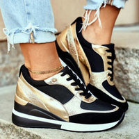 Women's Wedge Platform Cushioned Sneakers with Lace-Up Knit Upper
