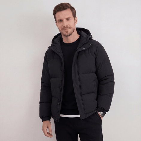 Polyester Hooded Puffer Jacket with Adjustable Hood for Men
