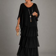 Tiered Ruffle Women's Midi Dress with Flutter Sleeves