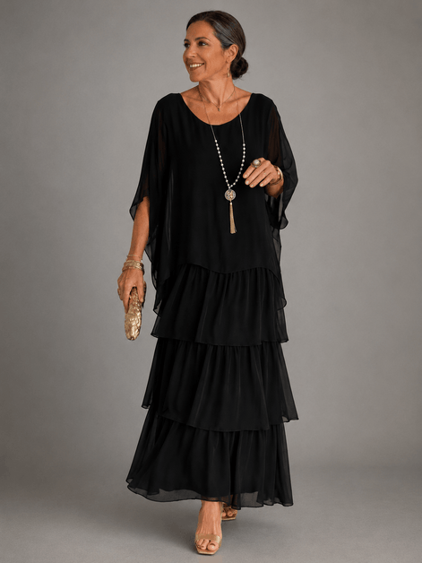 Tiered Ruffle Women's Midi Dress with Flutter Sleeves